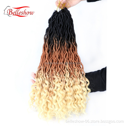 Hot sell wholesale 24 stands ombre color crochet braid hair faux locs with curly ends wavy faux locs crochet goddess faux locs